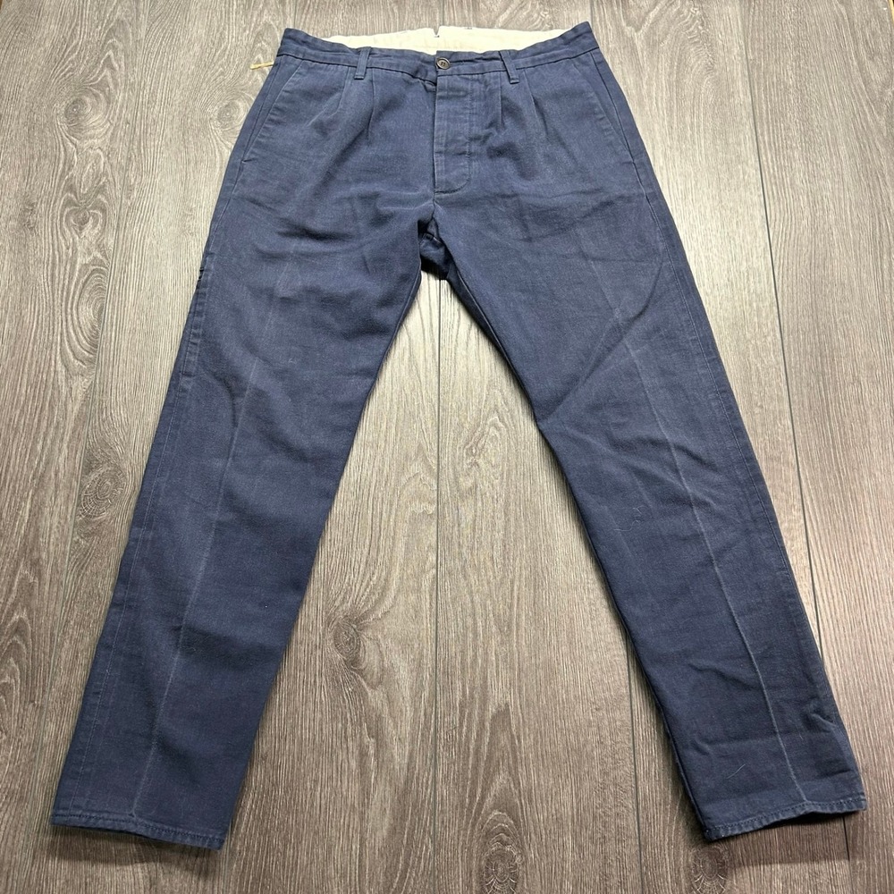 Fortela Pence Denim Blue Selvage 30x29 Gabardine Pences Trousers Mens Pleated